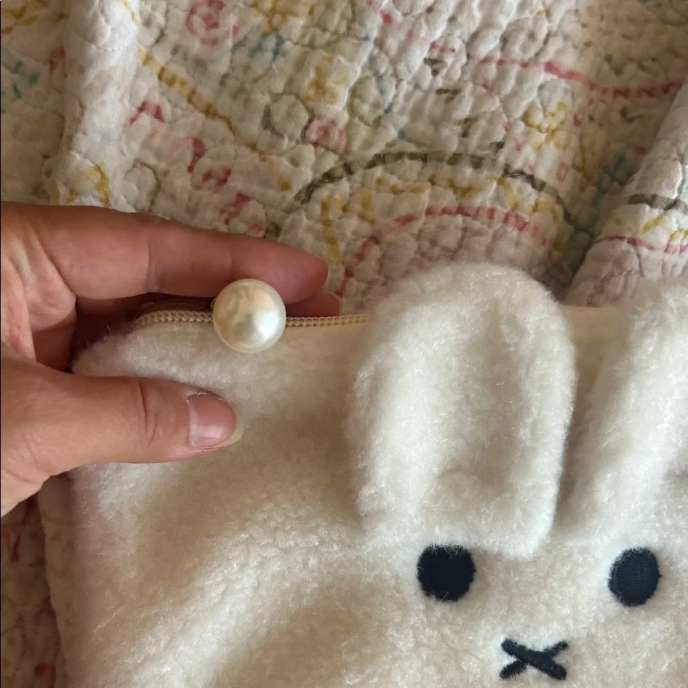 Cute miffy Fuzzy Zip Pouch - Cream
